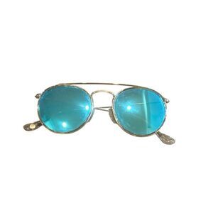 Small Round Circular Polarized Sunglasses Light Blue and Gold